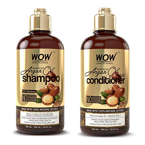 WOW Moroccan Argan Oil Shampoo & Conditioner Set (16.9 Fl Oz Each) - Increase Moisturization, Hydration For Dry, Damaged Hair Repair - No SLS, Parabens or Sulfates - All Hair Types For Men & Women