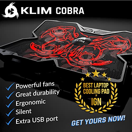 KLIM Wind Laptop Cooling Pad - More Than 500,000 Units Sold - New 2023 - Powerful Rapid Action Laptop Cooler - Laptop Stand with 4 Cooling Fans - 2 USB Ports - PC Mac PS5 PS4 Xbox One - Cobra Red