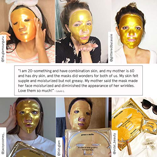 24K Gold Face Mask (6-Pc) - Vegan Gold Facial Mask - Boosting Collagen Facial Mask - Gold Mask - Energizing Gold Mask For Face by grace and stella