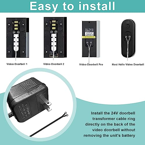 jiooyy 24V 500mA Video Doorbell Power Adapter AC110-120V to AC 24V, Fits Eufy, Wyze, Ring, Nest, Arlo Wireless Video doorbell Transformer- 26.2 feet Extension Cable(Black)