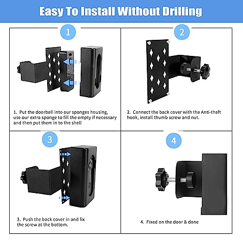 Doorbell Mount for Ring, Apartment Anti Theft Video Doorbell Camera Holder for Ring, Adjustable No Drill Metal Doorbell Bracket, Video Doorbell Door Mount for Ring 1/2/3/4/3 plus/2020/21pro/pro2
