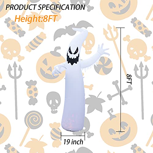Halloween Inflatable Outdoor Decoration Ghost 8 FT Blow Up Ghost with Build-in LEDs for Yard Lawn Garden