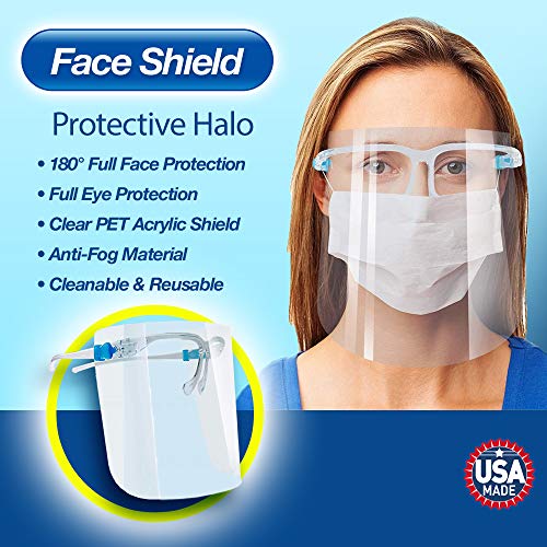 ArtToFrames Protective Face Shield, Made in The USA, Fully Transparent Face and Eye Protection from Droplets and Saliva with Reusable Glasses and Replaceable Shield, Anti-Fog.