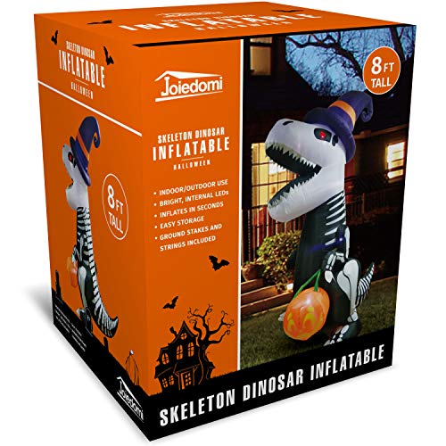 Joiedomi Halloween 8 FT Inflatable Skeleton Dinosaur with Build-in LEDs Blow Up Inflatables for Halloween Party Indoor, Outdoor, Yard, Garden, Lawn Decorations