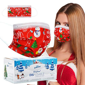 Christmas Disposable Face Mask for Women Man Red Cane Christmas Face Masks Disposable for Adult Christmas Face Masks Holiday Design Face Mask 50pcs 3Layer Breathable Protection Layer (adult red)