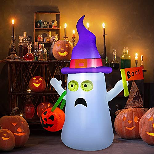 VATOS Inflatable Halloween Decoration Outdoor - 4.5 FT Halloween Blow Up Ghost with LED Light and Hand-held Pumpkin for Halloween Yard Decorations Outside Indoor Party Inflatable Halloween Decor