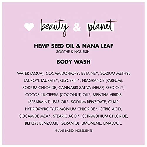 Love Beauty and Planet Body Wash Blissful Moisture for Dry Skin Hemp Seed Oil & Nana Leaf Vegan, Sulfate-free, Paraben-free, Cruelty-free 16 oz