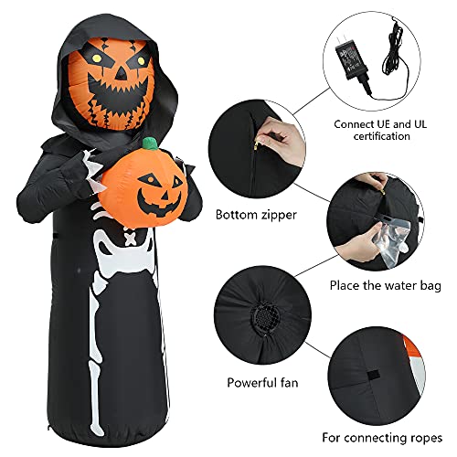 Decalare 6FT Halloween Inflatable Ghost with Pumpkin Man Yard Decoration,Outdoor Halloween Inflatable Build-in LED Lights for Blow Up Inflatable Party Garden Decoration