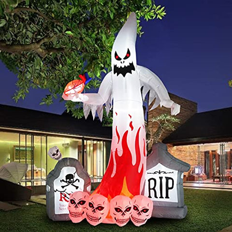 ICEIVY 9FT Halloween Inflatable Ghost Tombstone Skull Combination with Flashing LED Lights for Halloween Party Indoor Outdoor Garden Courtyard Lawn Decoration