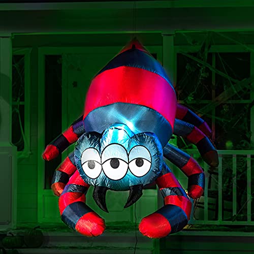 Joiedomi 5 FT Tall Halloween Inflatable Three Eyed Hanging Spider Inflatable Yard Decoration with Build-in LEDs Blow Up Inflatables for Halloween Party Indoor, Outdoor, Yard, Garden, Lawn Decorations