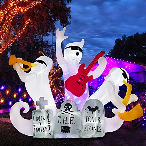 PARAYOYO 7Ft High Halloween Inflatable Decorations Ghost Rocking Band Guitarist Drummer Gravestone Tombstone with Flash Lights Blow up for Carnival Party Outdoor Yard Lawn Decoration