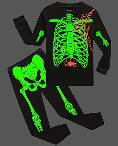 Boys Pajamas Skeleton Glow in The Dark Halloween Girls Pajamas Toddler Pjs Kids Sleepwear Size 10 Black