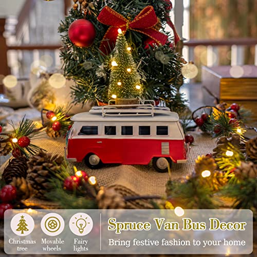 Volkswagen Van Bus Christmas Decor, Red Van with Christmas Tree, Volkswagen Classical Van Bus with Fairy Lights, Red Metal Van Decor Farmhouse, Volkswagen Van Gifts