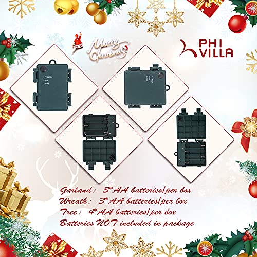 PHI VILLA Pre-Lit Christmas 4 Pieces Set with Warm White LED Lights - 2 Entrance Trees,A Garland,and A Wreath