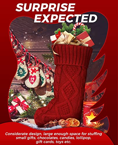 Ankis Large Christmas Stockings 4Pack -18 Inches Christmas Stockings Double-Sided Cable Knitted Xmas Stockings Burgundy Red and Cream for Family Holiday Christmas Party Classic Decor