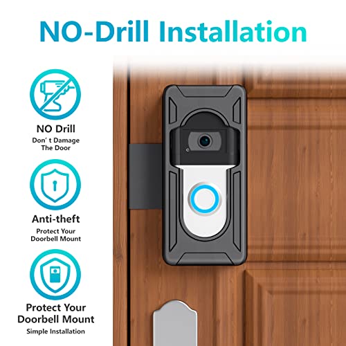 Doorbell Mount No Drill for Apartment Door, Anti-Theft Doorbell Holder Suitable for R1/2/3/3Plus/4/Most Video Doorbells, Black