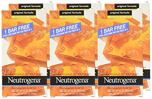 Neutrogena Transparent Facial Bar Unscented Pack, 3 Count (Pack of 6)