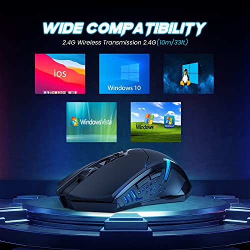 T-DAGGER Wireless Gaming Mouse- USB Cordless PC Accessories Computer Mice with LED Backlit, Ergonomic Gamer Laptop Mouse with 7 Silent Buttons, 5 Adjustable DPI Plug & Play for PC