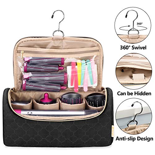 YARWO Travel Case Compatible with Dyson Airwrap Complete Styler and Attachments, Portable Storage Bag with Hanging Hook for Hair Curler Accessories, Black (PATENTED DESIGN)