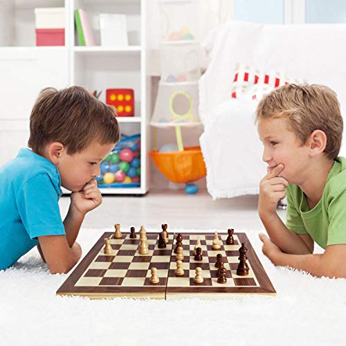 ASNEY Upgraded Magnetic Chess Set, 15" Tournament Staunton Wooden Chess Board Game Set with Crafted Chesspiece & Storage Slots for Kids Adult, Includes Extra Kings, Queens & Carry Bag