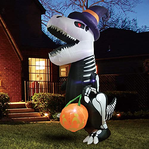 Joiedomi Halloween 8 FT Inflatable Skeleton Dinosaur with Build-in LEDs Blow Up Inflatables for Halloween Party Indoor, Outdoor, Yard, Garden, Lawn Decorations