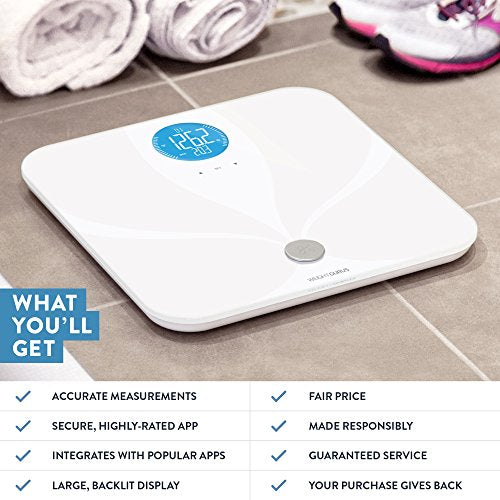 WiFi Smart Connected Body Fat Bathroom Scale by Weight Gurus (2019 Update) Backlit LCD, ITO Conductive Surface Tech, Accurate Precision Health Alerts, Measurements, and Monitoring (WiFi 2019)