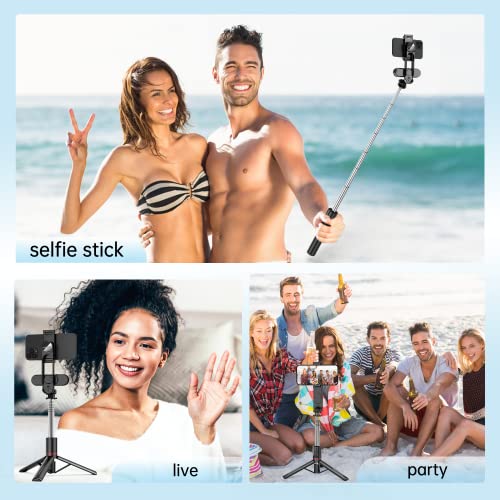 Stable Selfie Stick Tripod with Fill Light, 44 Inch Extendable Selfie Stick with Wireless Remote and Tripod Stand 360 Rotation for iPhone 13/12/11 Pro/XS Max/XS/XR/X/8/7, Samsung and Smartphone
