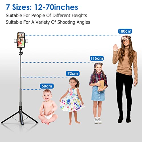 Selfie Stick Phone Tripod with Remote and LED Fill Lights - ASHINER 70 inch Heigh Cell Phone Holder for Travel, Vlogging, Live Streaming Video and Photos,Phone Stand Compatible with iPhone and Android