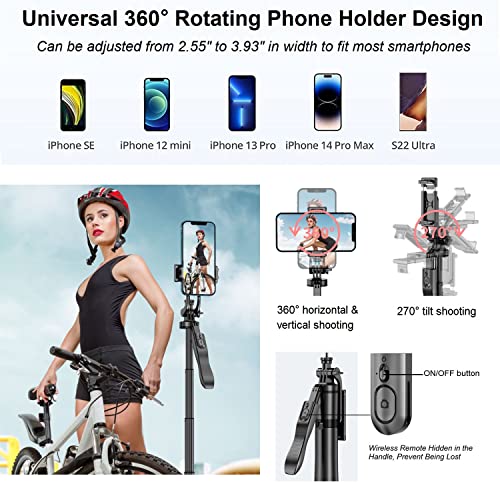 Selfie Stick Phone Tripod with Remote - 60" Extendable Tripod Stand for iPhone Android Camera 360° Rotation Overhead Tripod Phone Holder iPhone Stabilizer for Video Recording Vlog Live Stream
