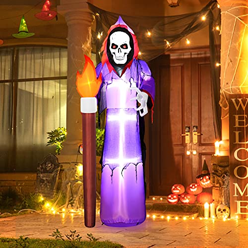 Rocinha Halloween Inflatables Grim Reaper 8 Ft Halloween Blow Up Decorations with Built-in LED Lights Halloween Lawn Decorations for Outdoor Party Yard Garden