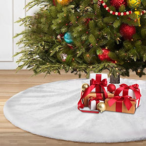 OEAGO Christmas Decorations White Plush Christmas Tree Skirt 48 Inch Faux Fur Christmas Decor for Home Merry Christmas Party Christmas Decorations Indoor