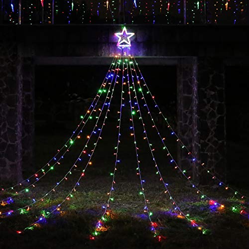 Toodour Christmas Lights, 317 LED 10ft X 9 Outdoor Christmas Decorations Lights with 12" Topper Star, 8 Lighting Modes Outside Christmas Tree Lights (Multicolor)