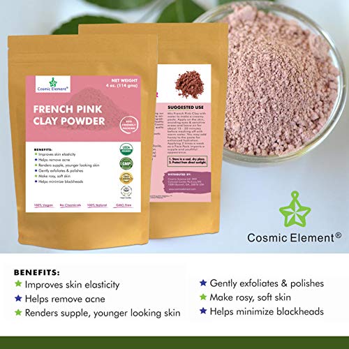 French Pink Montmorrillonite Clay Powder (French Rose Clay), Vegan Food Grade, Healing Clay for Face Mask Skin Care Detox, Clay Mask for Blackheads and Pores, 4 Ounce - Cosmic Element