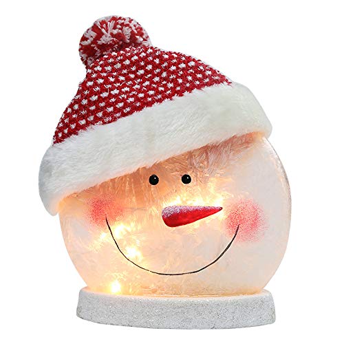 BOSQUEEN Lighted Snowman Christmas Lamp, Crystal Glass Snowballs Night Light with Santa Claus Hat for Christmas Holidays Home décor & Ideal Gifts(Red)