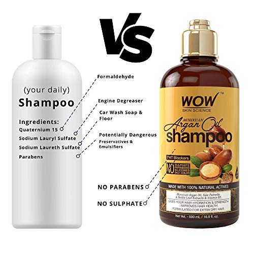 WOW Moroccan Argan Oil Shampoo & Conditioner Set (16.9 Fl Oz Each) - Increase Moisturization, Hydration For Dry, Damaged Hair Repair - No SLS, Parabens or Sulfates - All Hair Types For Men & Women