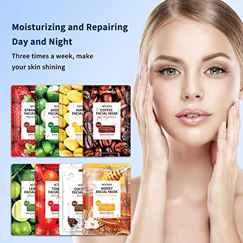 Facial Sheet Masks for Skin Care Beauty Vegan Masks Collection Moisturizing Collagen Essence Face Sheet Mask Woman Acne Treatment Hydrating Soothe Revitalize Purify Minimizes Pores 8 Sheets