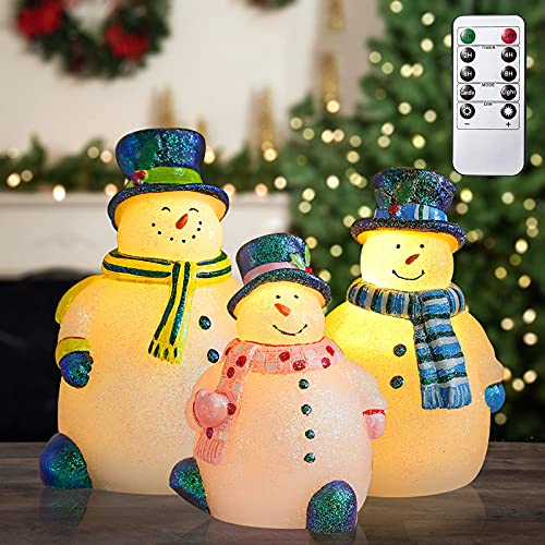 Immeiscent Christmas Flameless Candles, Flickering Snowman Carved Candles, Battery Realistic Candle with Timer&Remote for Santa Celebration, Christmas Decor, Home and Party(3 Snowman) (Blue)