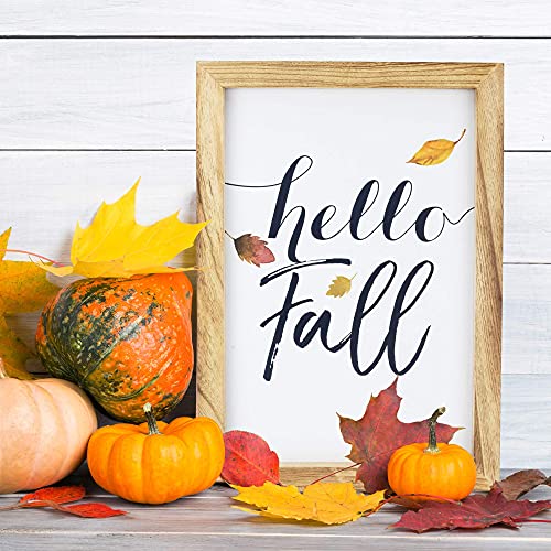 Farmhouse Wall Decor Signs With 10 Interchangeable Sayings For Fall Home Decor - Easy To Hang 11x16” Rustic Wood Picture Frame with 10 Designs – Beautiful Fall, Thanksgiving And Halloween Decorations For Your Living Room