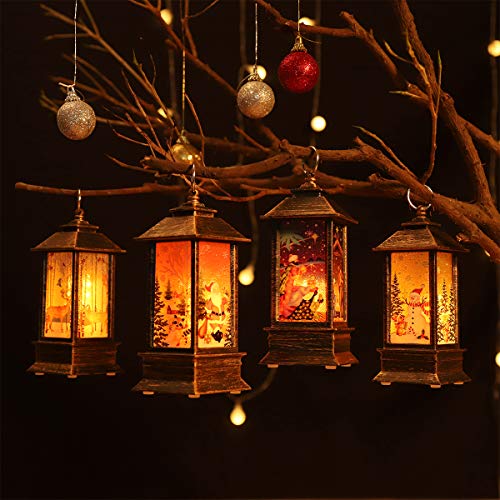 LED Decorative Candle Lantern Christmas Snow Globe Lantern Hanging Xmas Candle Holders for Home Decoration, Party Tabletop Desk Tree Ornament, Festival Gift for Boys Girl Kids Set of 4