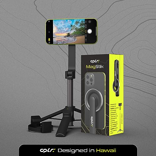CPLR: MagStik Magnetic Selfie Stick Tripod Compatible with MagSafe for iPhone 13 14 15 Pro Max Mini - 27” Extendable Cell Phone & Smartphone Holder Stand with Bluetooth Remote Control Shutter