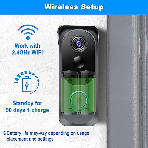 KAMEP Video Doorbell Camera Wireless with Chime,2.4G WiFi Doorbell Camera with Voice Changer,Voice Message,2-Way Audio,Night Vision,PIR Motion Detection,IP66 Waterproof,Compatible with Alexa