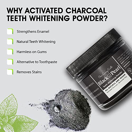 Activated Charcoal Teeth Whitening Powder with Bamboo Toothbrush - Teeth Whitening Charcoal Removes Stains and Bad Breath, Gentle on Enamel and Gums - Natural Vegan Coconut Charcoal & Made In USA