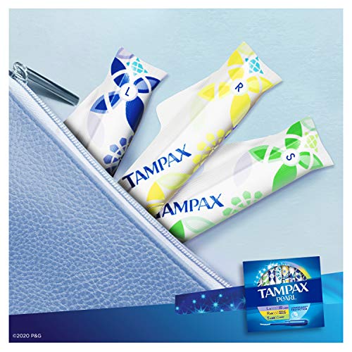 Tampax Pearl Plastic Tampons, Multipack, Light/Regular/Super Absorbency, Unscented, 47 Count