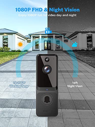 Tuck SHARKPOP Doorbell Camera Wireless, Smart WiFi Video Doorbell, Included Chime Ringer, Indoor/Outdoor Surveillance with Human Detection, 2-Way Audio, Night Vision, Cloud Storage, Battery Powered