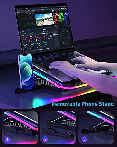 KeiBn Upgarde Laptop Cooling Pad, RGB Lights Laptop Cooler 6 Fans for 15.6-17.3 Inch Laptops, 7 Height Stands, 10 Modes Light, 2 USB Ports, Desk or Lap Use (A8,Blue)