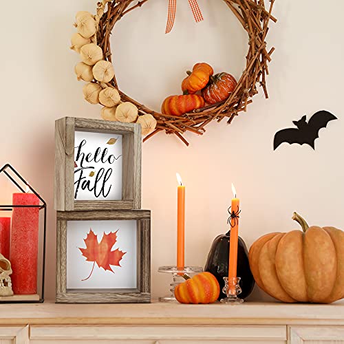 KIBAGA Farmhouse Home Decor Signs - 3 Frames with 18 Interchangeable Sayings for Fall, Halloween and Thanksgiving Decorations - 6"x6" Centerpiece Frames for Living Room Wall and Tiered Tray Decor