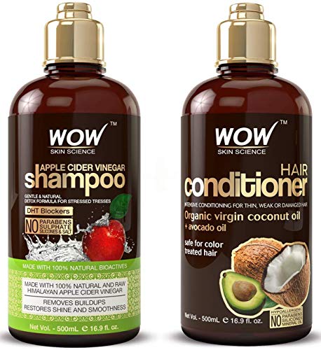 WOW Apple Cider VInegar Shampoo & Hair Conditioner Set (2x 500ml) and Hair Oil (200ml) Bundle Kit - Increase Shine and Hair Growth