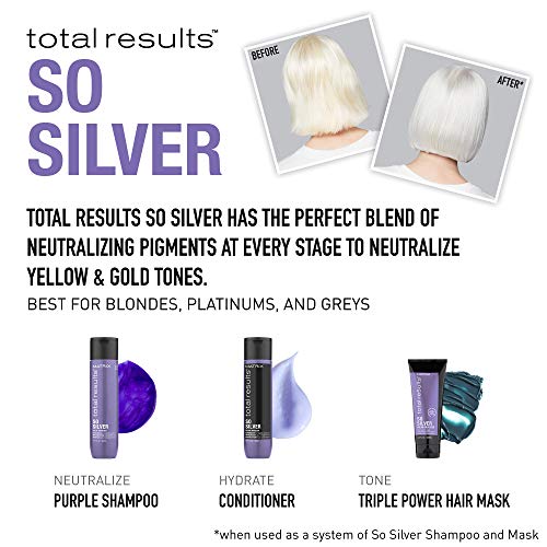 MATRIX Total Results So Silver Color Depositing Purple Shampoo For Neutralizing Yellow Tones | Tones Blonde & Silver Hair | For Color Treated Hair | 10.1 Fl. Oz.