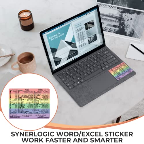 SYNERLOGIC Microsoft Word/Excel (for Windows) Reference Guide Keyboard Shortcut Sticker, Laminated, No-Residue Vinyl (Rainbow/Small)