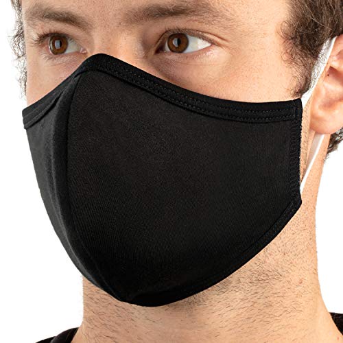 StringKing Cloth Face Mask Reusable - CDC-Recommended for Kids and Adults - USA-Made Washable, Breathable Cotton Fabric, Elastic Earloops - Non-Disposable Masks (4 Pack - Adult - Black)